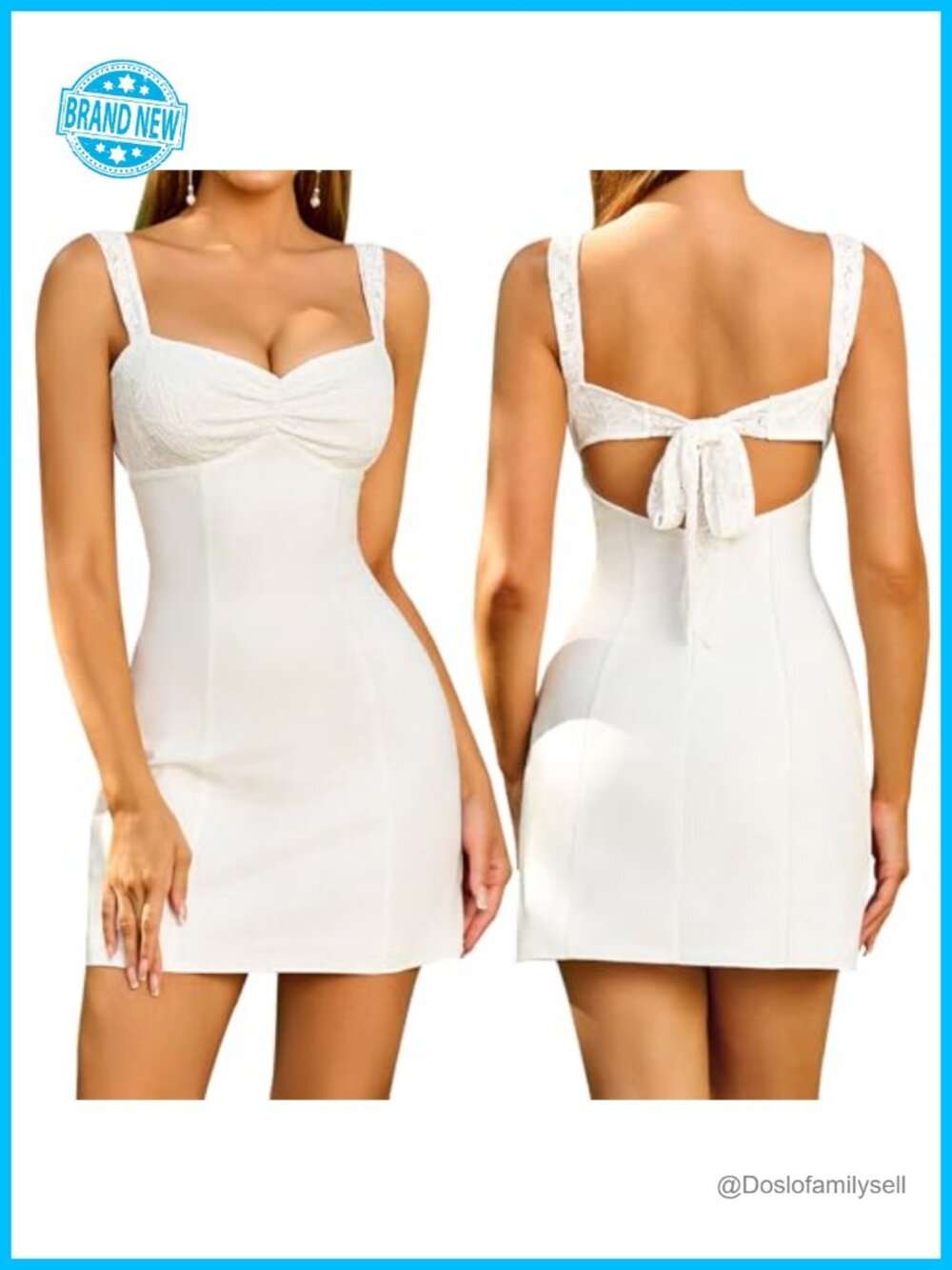 Womens Lace Strap Bow Tie Backless A-Line Mini Dress Sleeveless Sweetheart